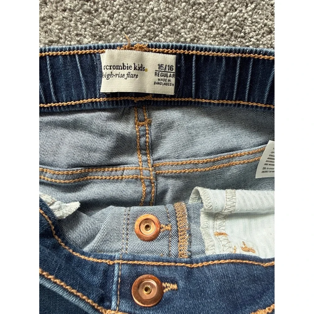 Abercrombie Kids Girls High Rise Flare Jeans Dark Wash Button Fly Size 15/16 Reg